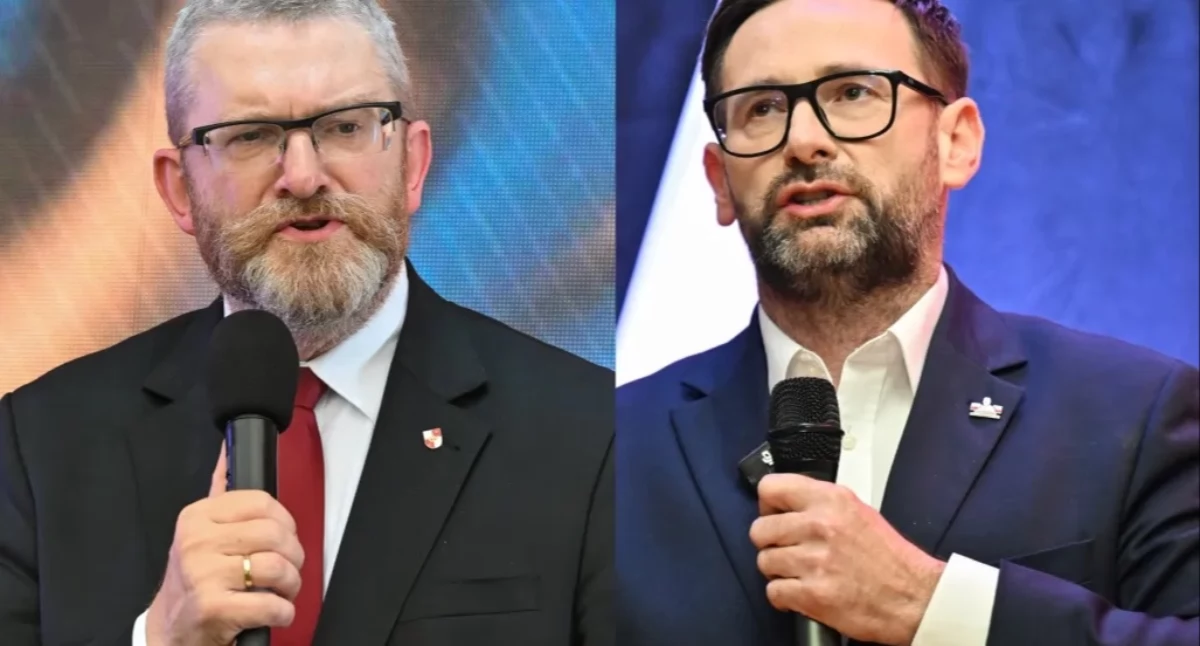  Grzegorz Braun, Daniel Obajtek. Fot. PAP/Wojtek Jargiło/Piotr Polak
